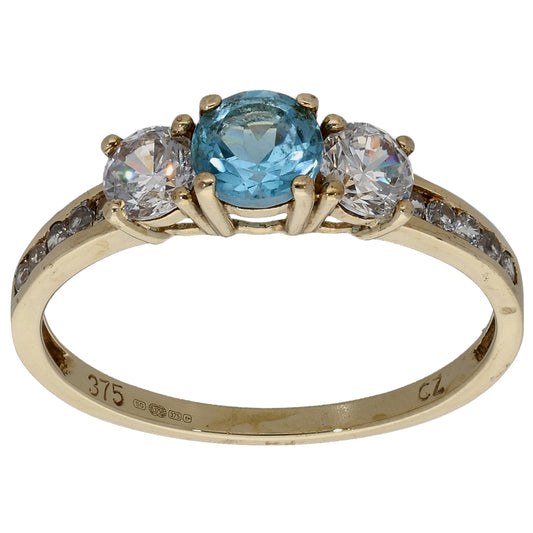9ct Gold Topaz & Cubic Zirconia Trilogy Ring Size P