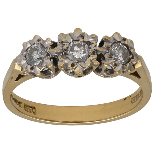 18ct Gold 0.25ct Diamond Trilogy Ring Size L