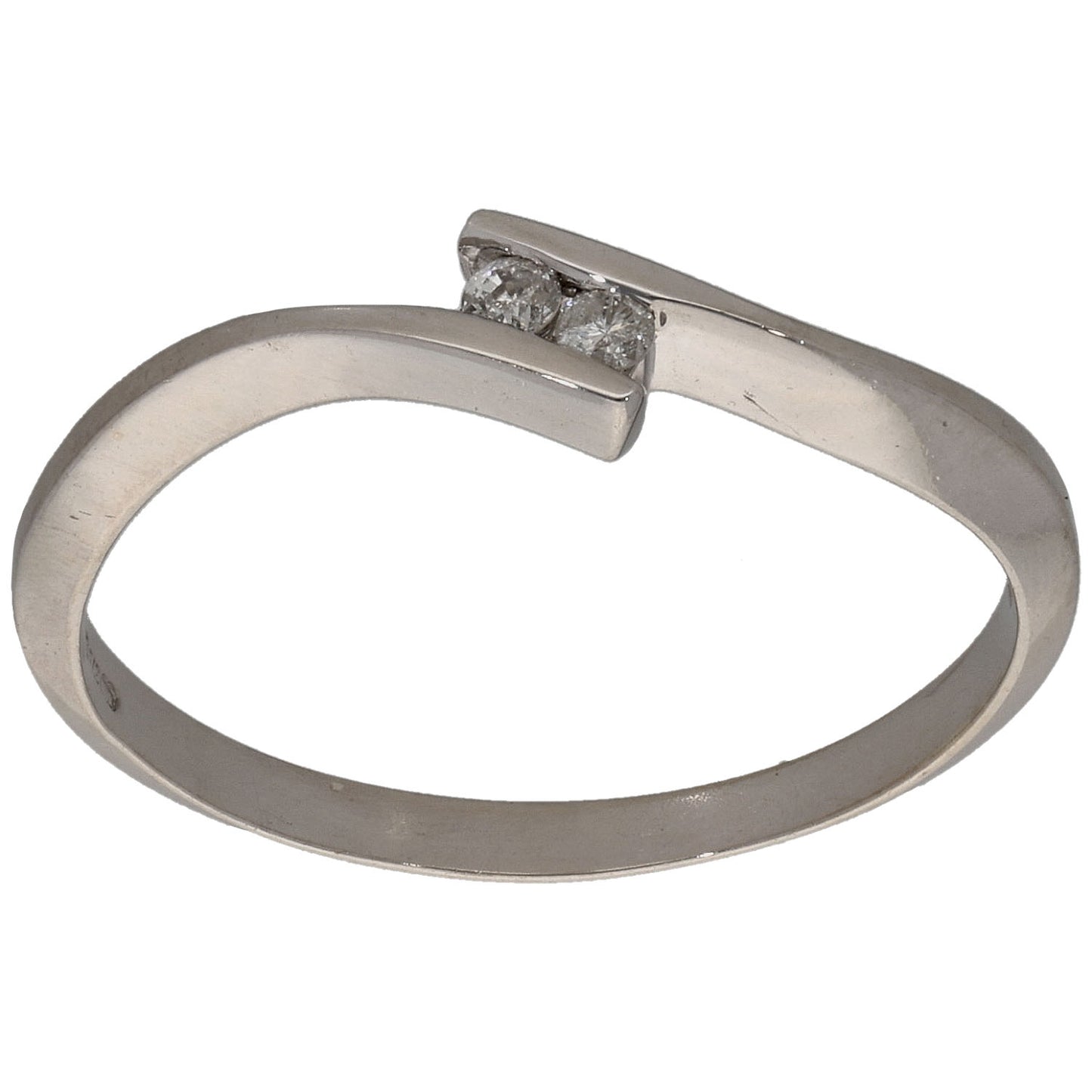 9ct White Gold 0.06ct Diamond Two Stone Ring Size Q