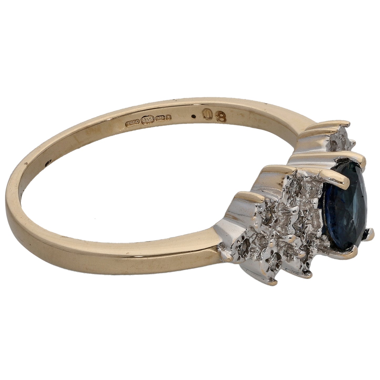 9ct Gold 0.18ct Diamond & Sapphire Dress/Cocktail Ring Size P