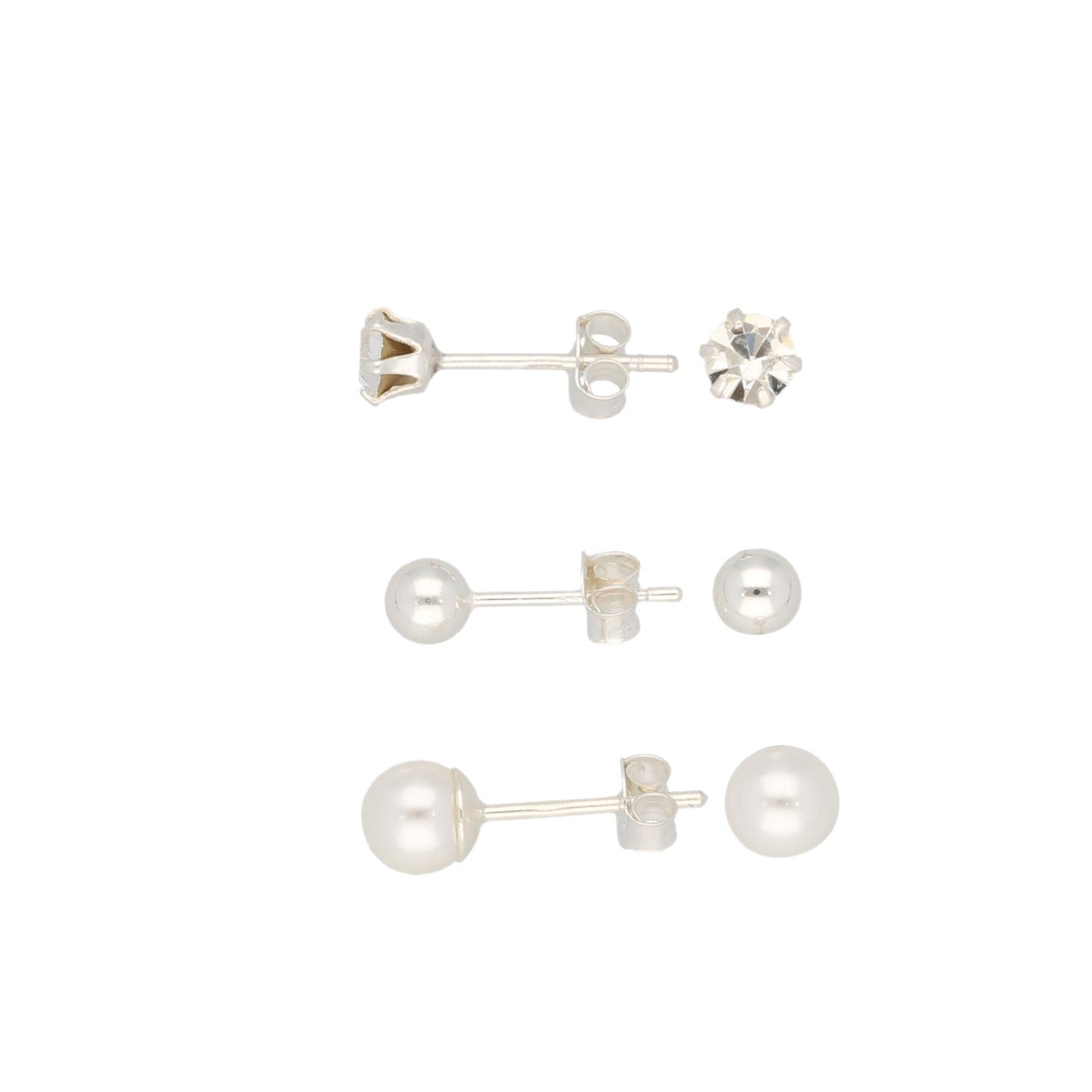 Silver Sterling Set Of 3 Stud Earrings