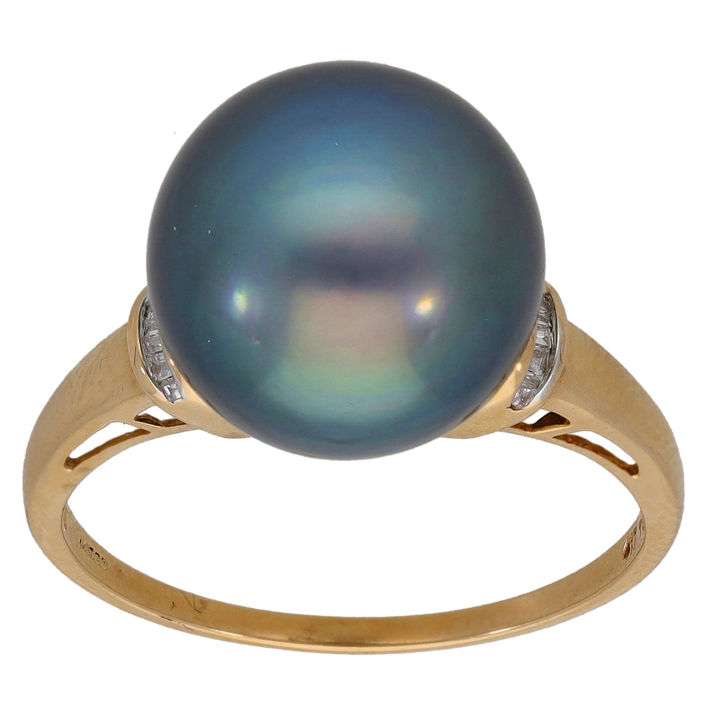 9ct Gold Cultured Pearl & 0.08ct Diamond Dress/Cocktail Ring Size R