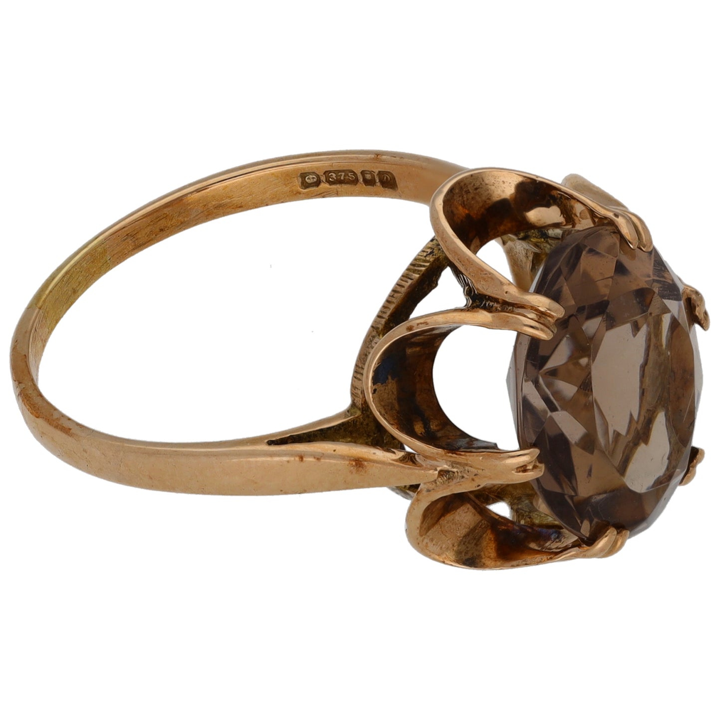 9ct Gold Smoky Quartz Single Stone Ring Size P