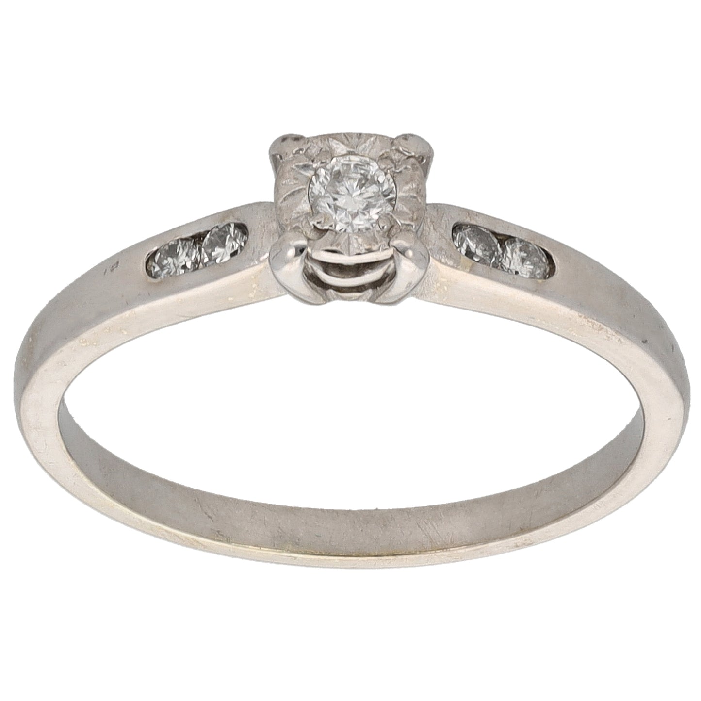 9ct White Gold 0.13ct Diamond Solitaire Ring With Accent Stones Size N