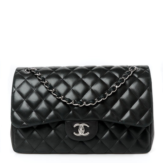 Chanel Classic Double Flap Lambskin Leather Bag - Black