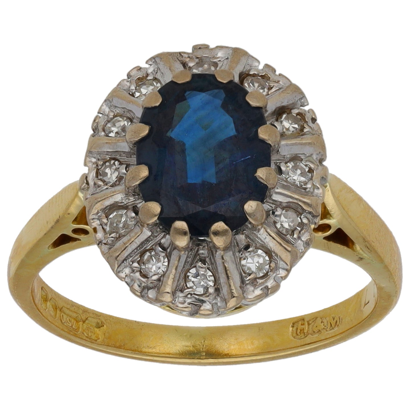 18ct Gold Sapphire & 0.12ct Diamond Dress/Cocktail Ring Size K