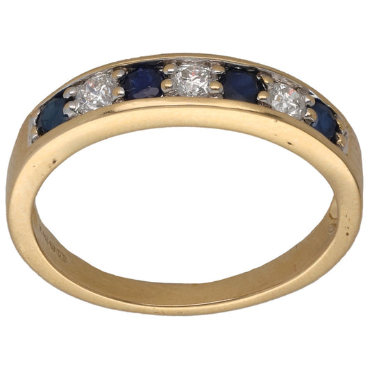 18ct Gold Sapphire & 0.15ct Diamond Half Eternity Ring Size N