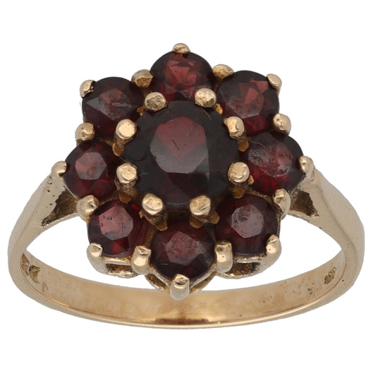 9ct Gold Garnet Cluster Ring Size N