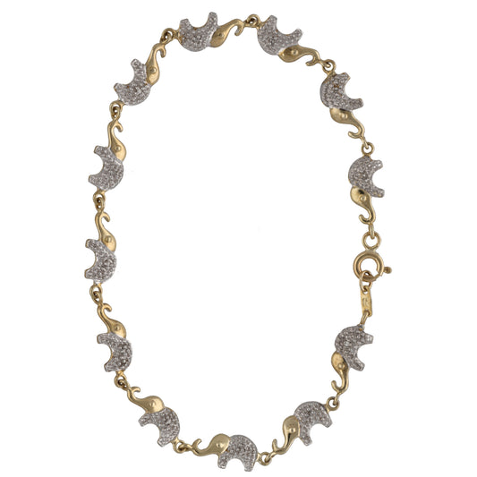 9ct Gold 0.06ct Diamond Fancy Elephant Stone Set Bracelet
