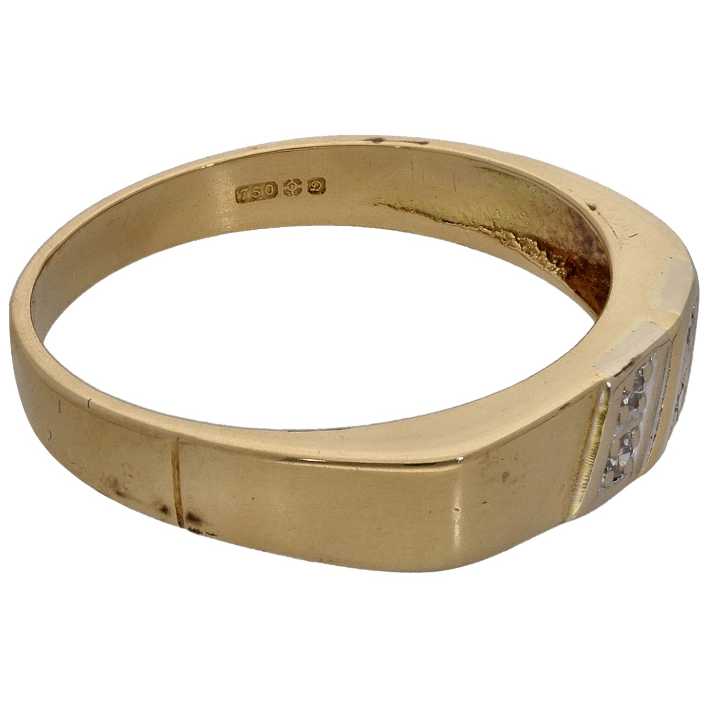 18ct Gold 0.02ct Diamond Patterned Signet Ring Size O