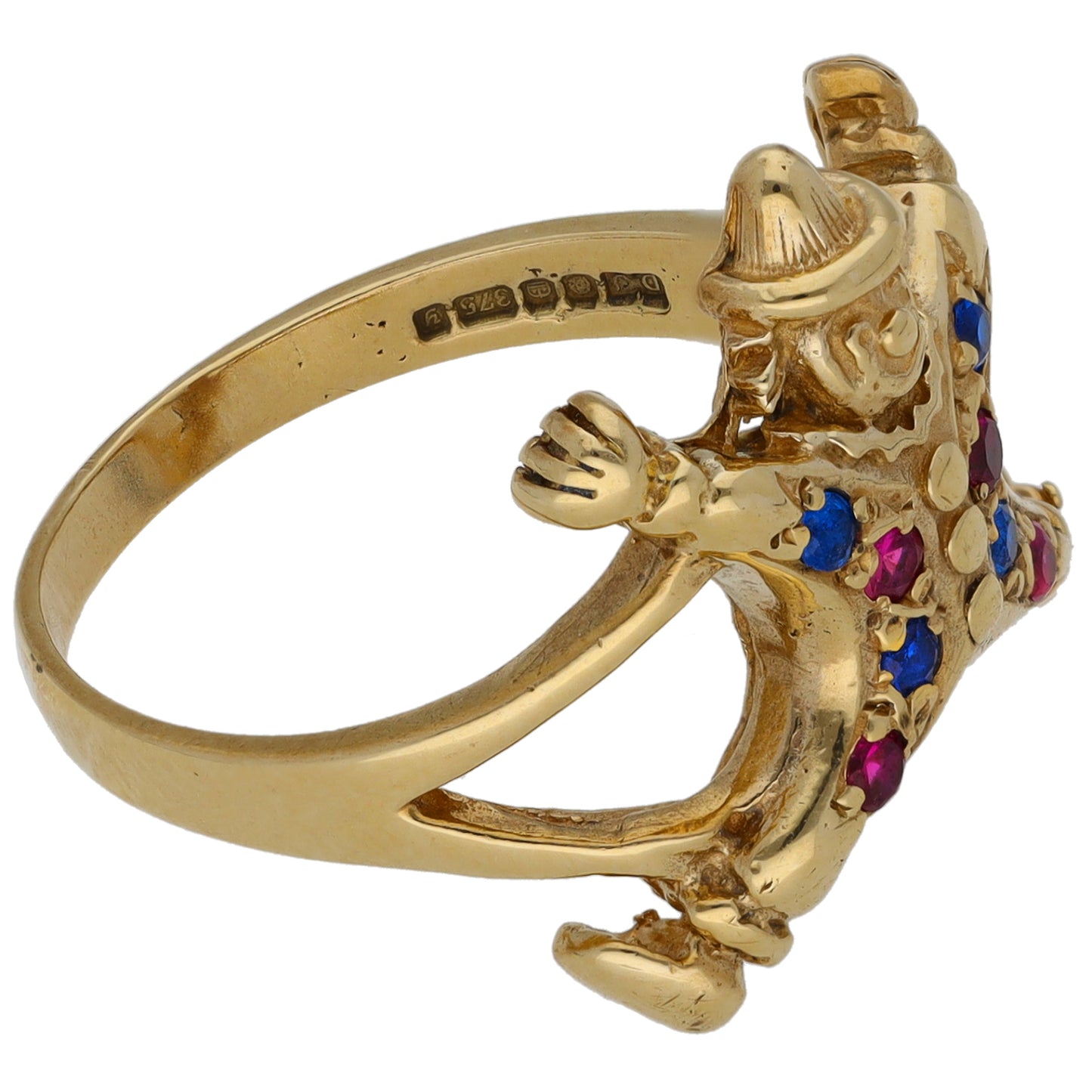 9ct Gold Man Made Ruby & Man Made Sapphire Clown Ring Size R