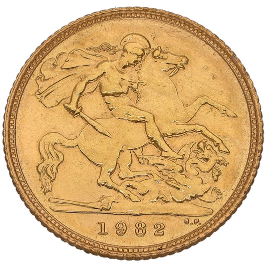 22ct Gold Queen Elizabeth II Half Sovereign Coin 1982