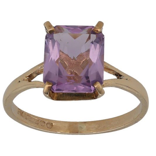 9ct Gold Amethyst Single Stone Ring Size P