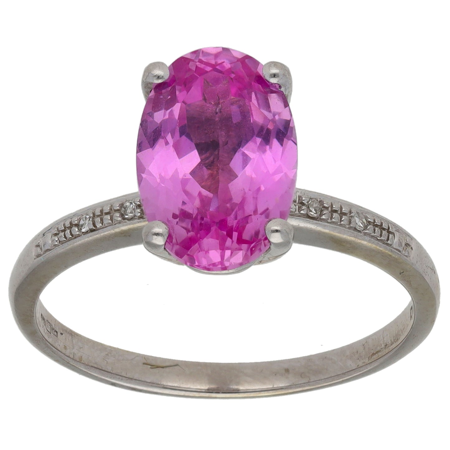 9ct White Gold Sapphire & 0.02ct Diamond Single Stone Ring with Accent Stones Size T