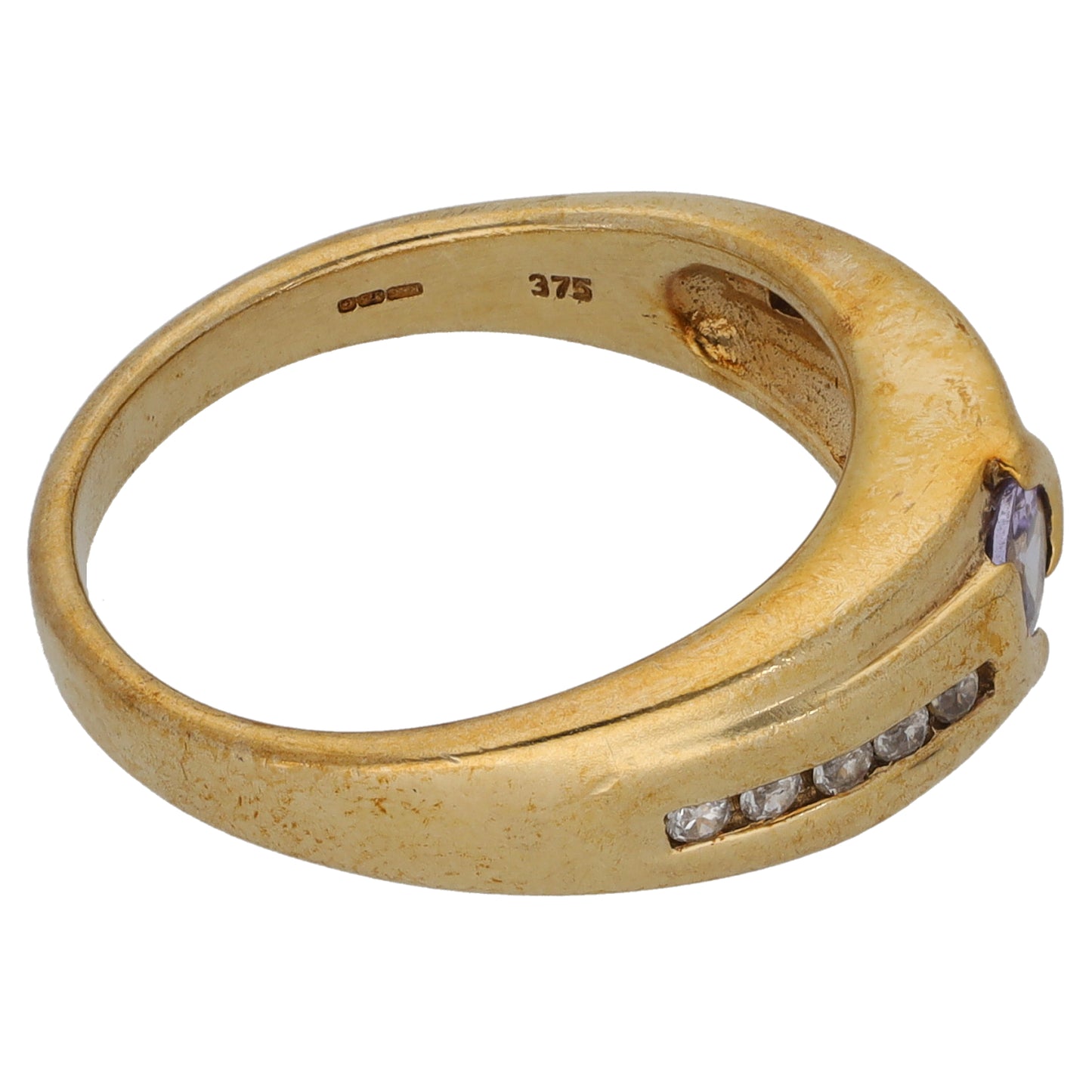 9ct Gold Tanzanite & Imitation Gems Single Stone Ring With Accents Size N