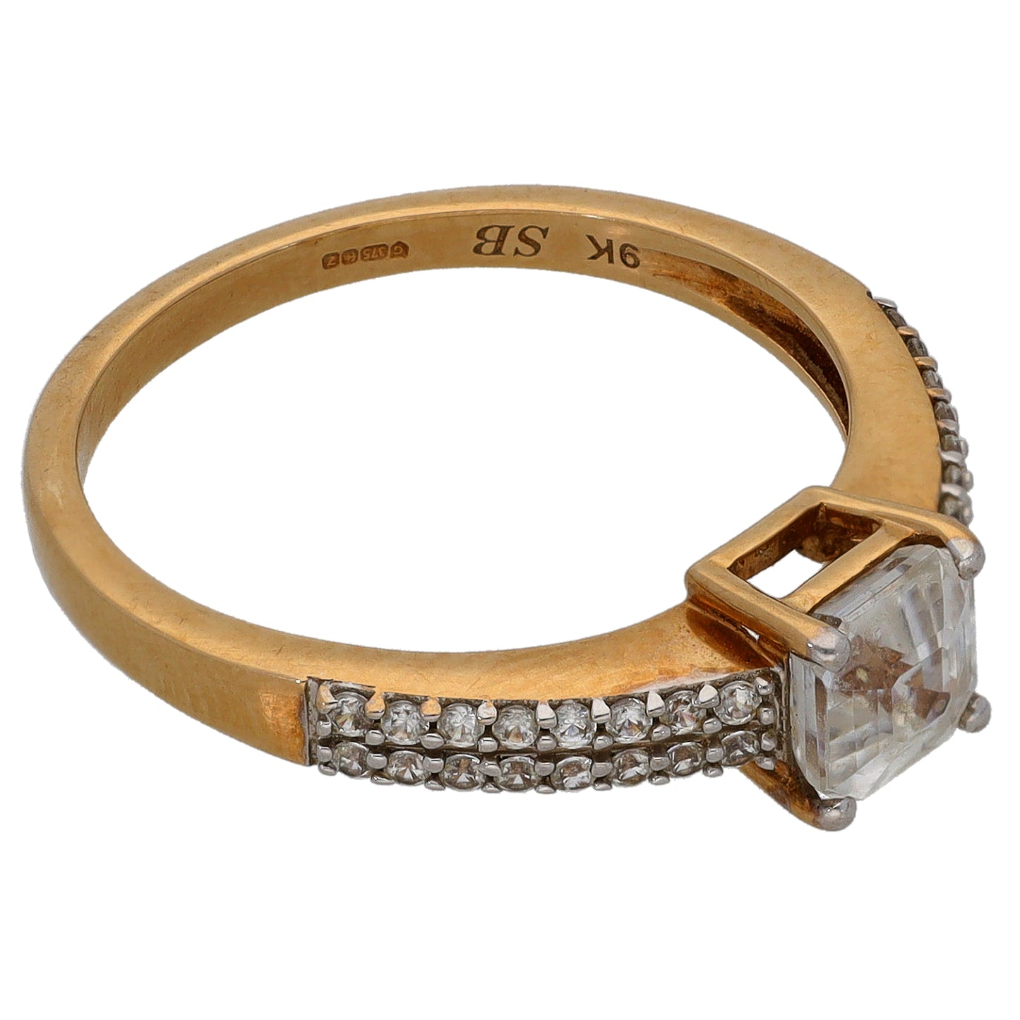 9ct Gold Cubic Zirconia Single Stone Ring With Accents Size L
