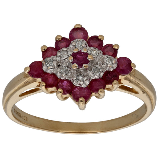 9ct Gold 0.04ct Diamond & Ruby Dress/Cocktail Ring Size P