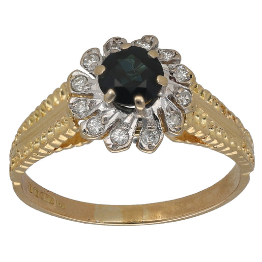 18ct Bicolour Gold Sapphire & 0.06ct Diamond Dress/Cocktail Ring Size P