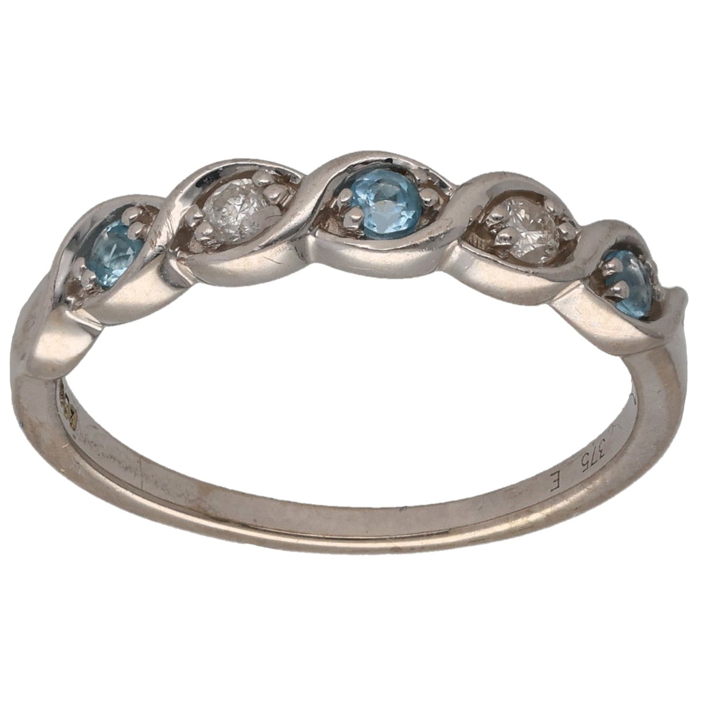 9ct White Gold Topaz & 0.06ct Diamond Half Eternity Ring Size L