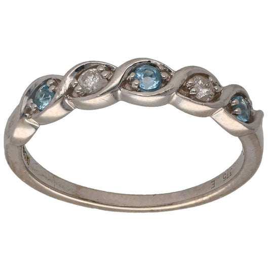 9ct White Gold Topaz & 0.06ct Diamond Half Eternity Ring Size L