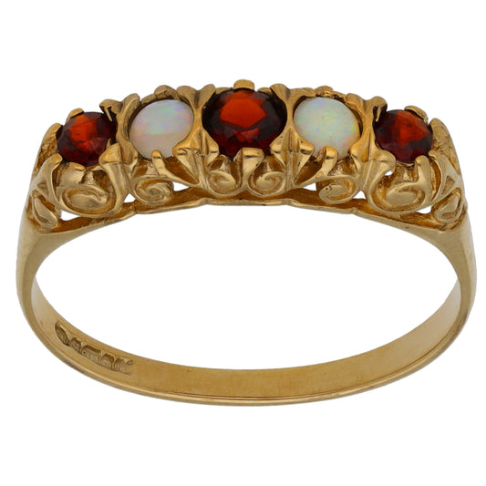 9ct Gold Garnet & Opal Half Eternity Ring Size N