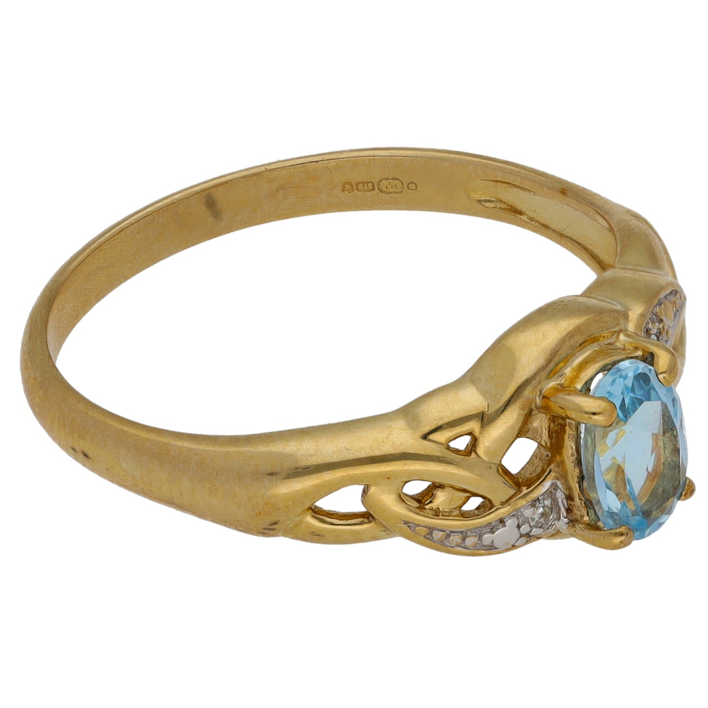 9ct Gold Topaz & 0.01ct Diamond Single Stone Ring with Accent Stones Size Q