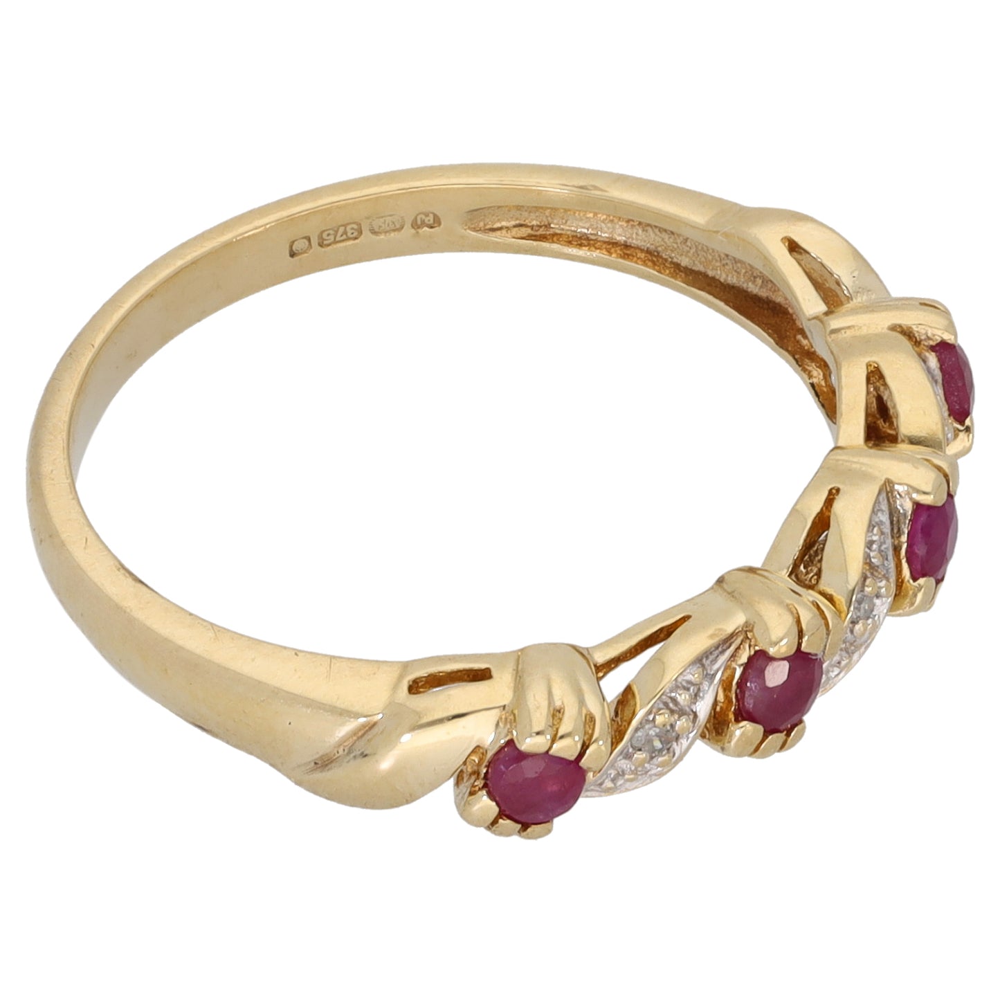 9ct Gold Ruby & 0.015ct Diamond Half Eternity Ring Size M