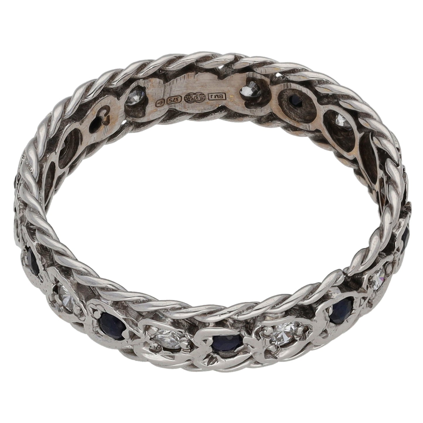 9ct White Gold 0.10ct Diamond & Sapphire Eternity Ring Size P