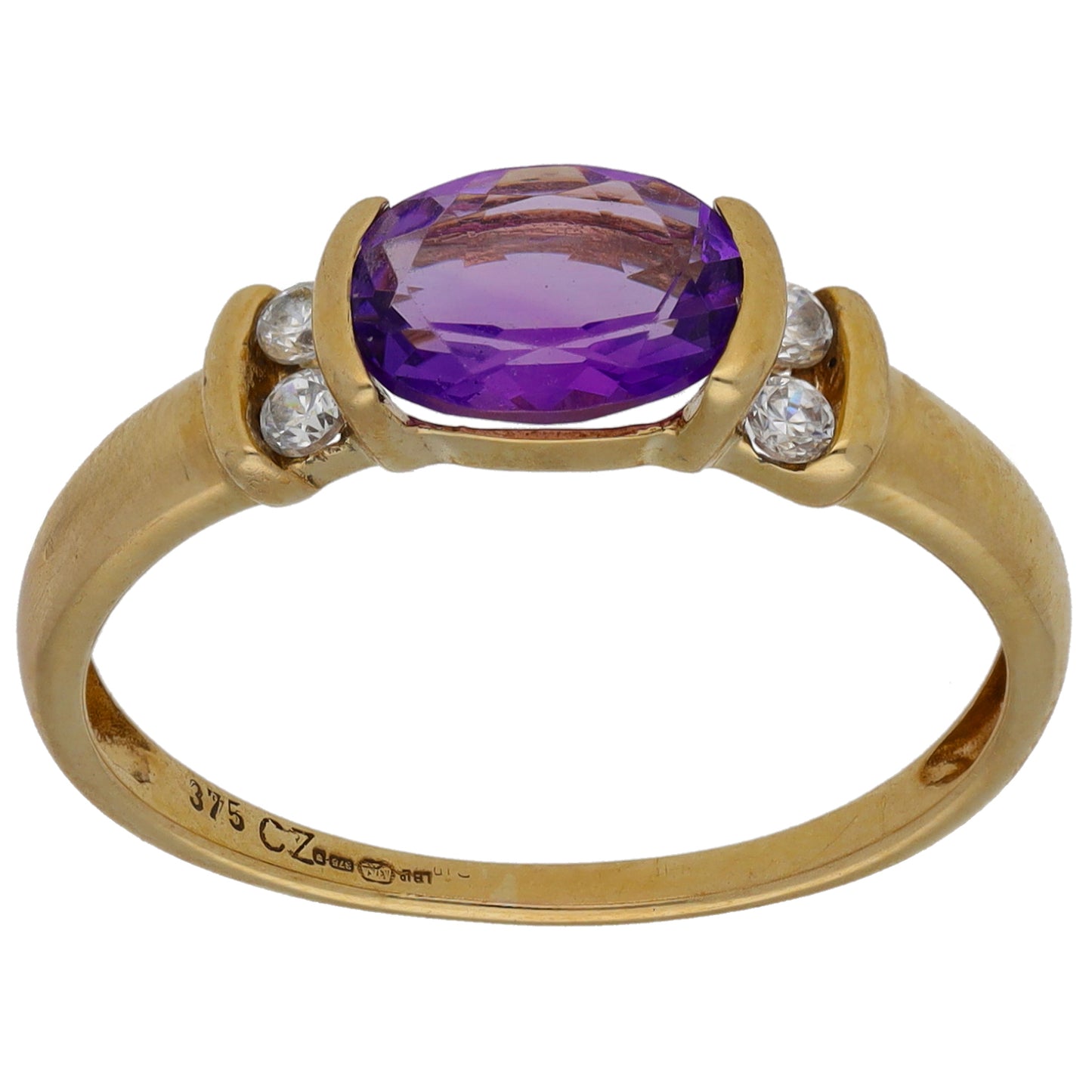 9ct Gold Amethyst & Cubic Zirconia Dress/Cocktail Ring Size Q