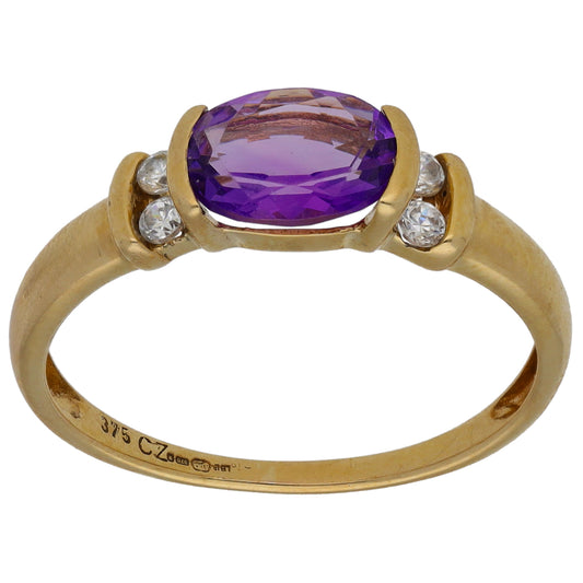 9ct Gold Amethyst & Cubic Zirconia Dress/Cocktail Ring Size Q