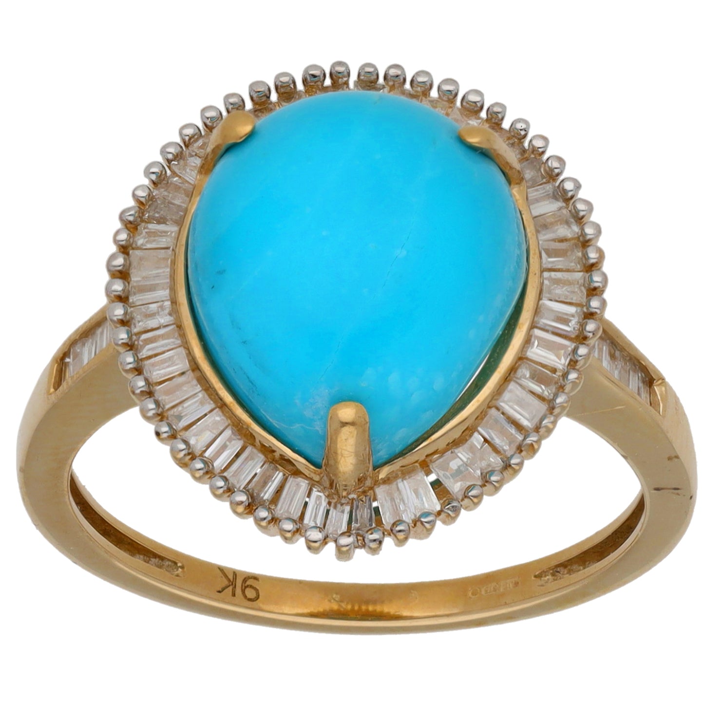 9ct Gold Turquoise & 0.45ct Diamond Dress/Cocktail Ring Size O