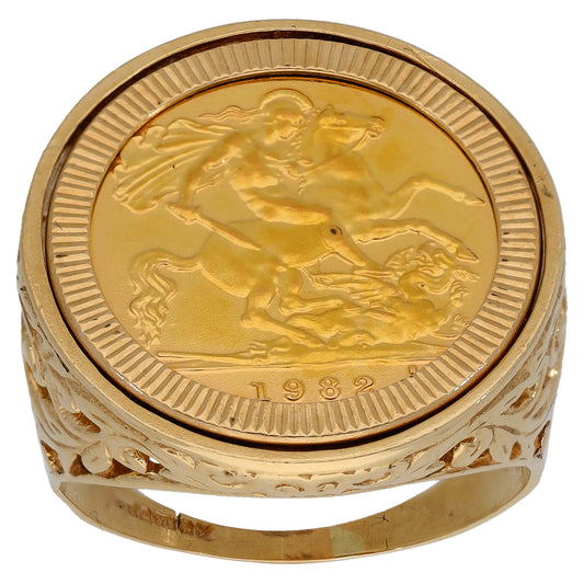 9ct Gold Half Sovereign Coin Ring Size T