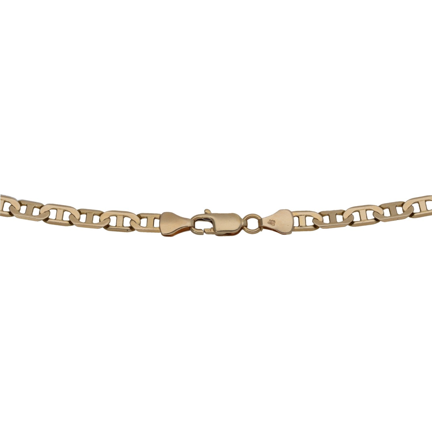 9ct gold curb chain connector with clasp links in the center, 22-inch chain