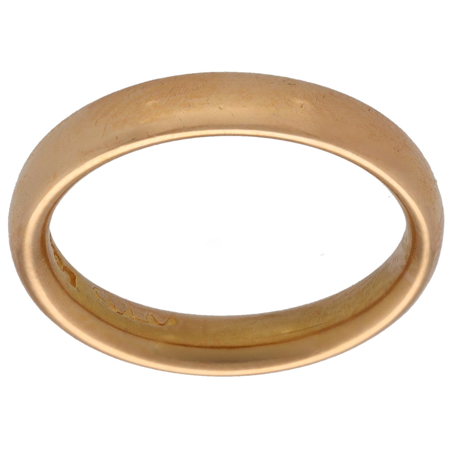 Plain 22ct gold wedding ring band, smooth polished surface, round profile