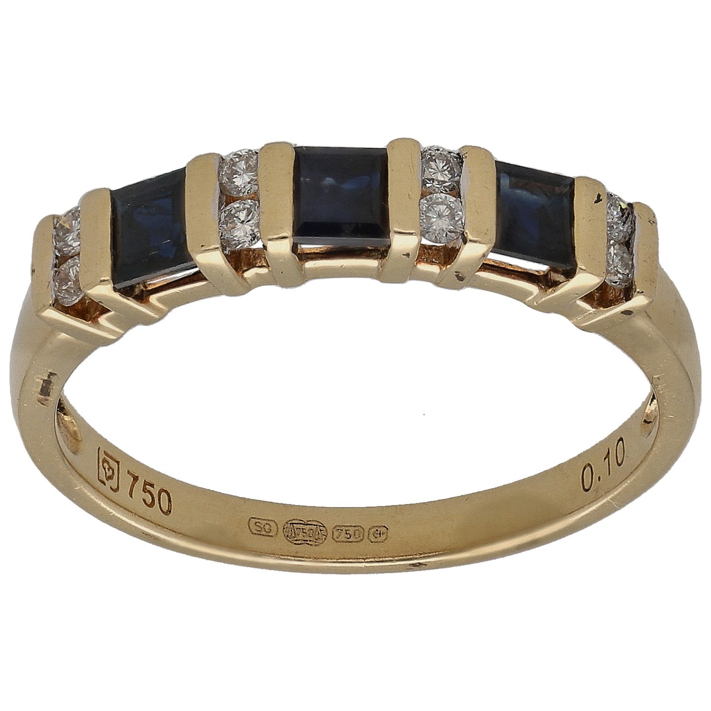 18ct Gold Sapphire & 0.10ct Diamond Half Eternity Ring Size P
