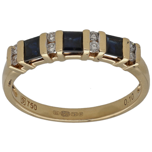 18ct Gold Sapphire & 0.10ct Diamond Half Eternity Ring Size P