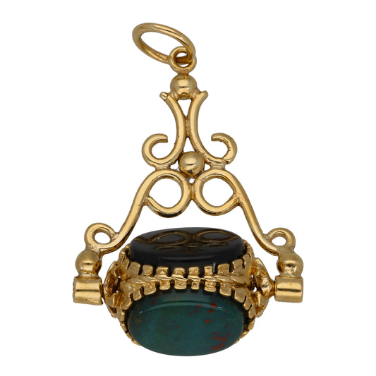 9ct Gold Carnelian, Bloodstone & Onyx Fob Pendant