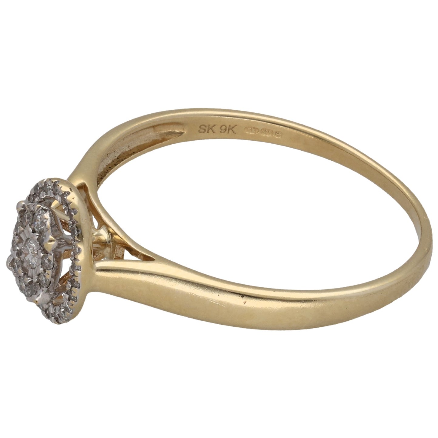 9ct Gold 0.18ct Diamond Cluster Ring Size U