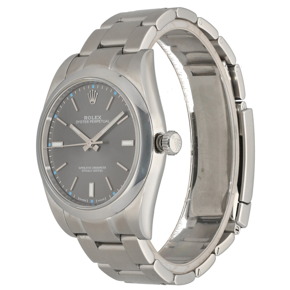 Rolex Oyster Perpetual 114300, grey dial in 39mm stainless steel case and 17.5cm bracelet, front angled image