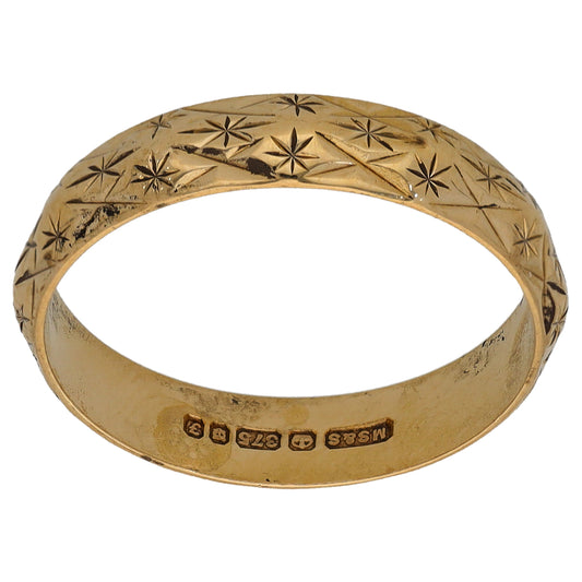 9ct Gold Patterned Wedding Ring Size L