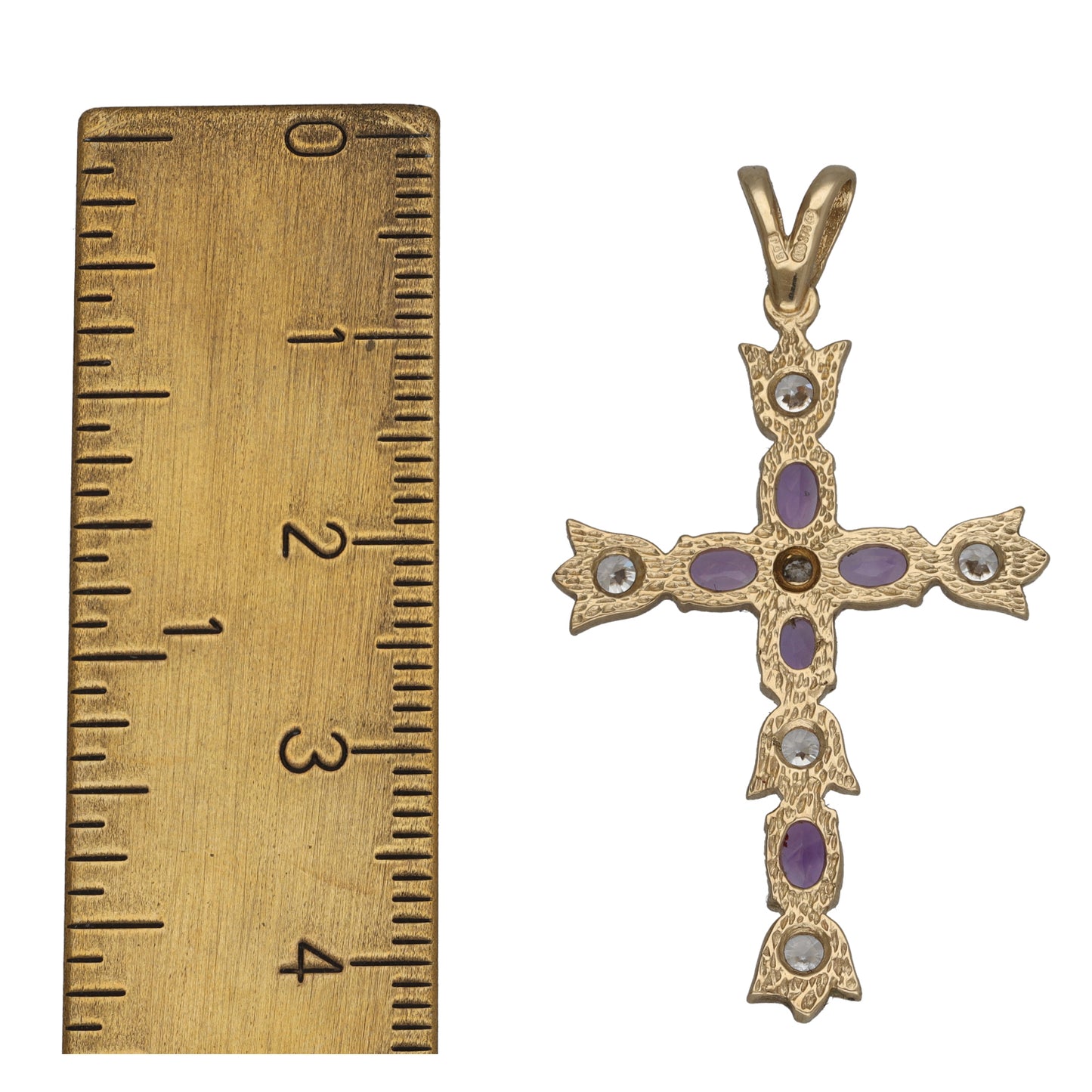 9ct Gold Amethyst & Cubic Zirconia Cross Pendant