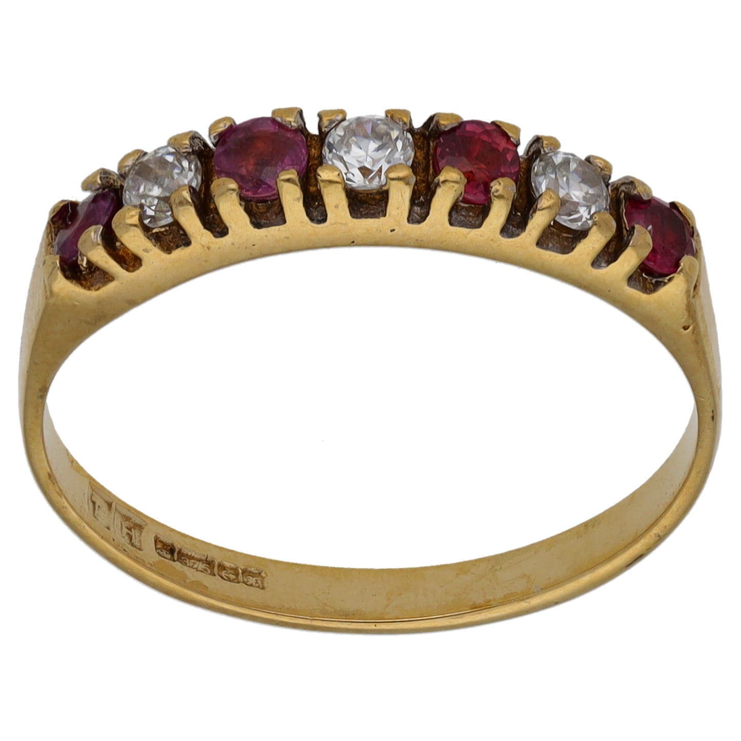 9ct Gold Ruby & Cubic Zirconia Half Eternity Ring Size O