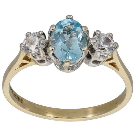 9ct Gold Topaz & Cubic Zirconia Three Stone Ring Size L
