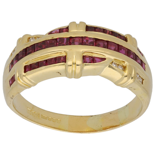 18ct Gold 0.04ct Diamond & Ruby Dress/Cocktail Ring Size T 1/2