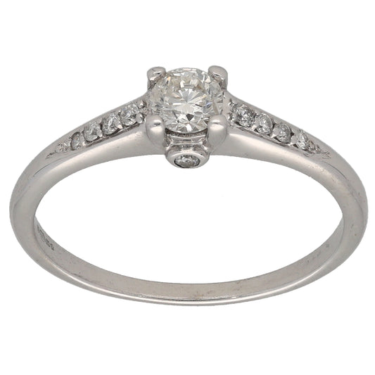 18ct White Gold 0.33ct Diamond Solitaire Ring With Accent Stones Size N