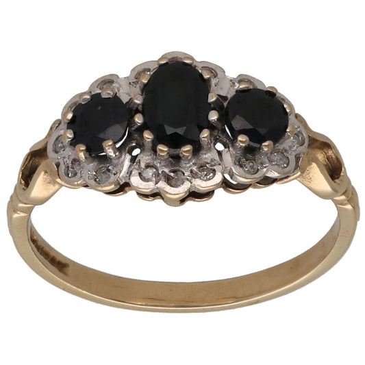 14ct Gold Sapphire & 0.08ct Diamond Dress/Cocktail Ring Size Q