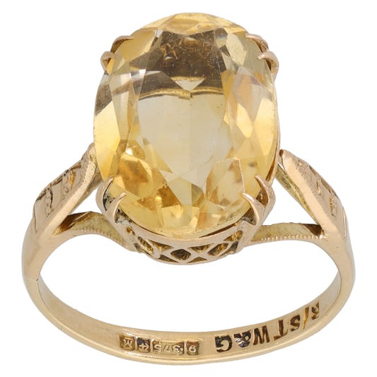 9ct Gold Citrine Single Stone Ring Size M