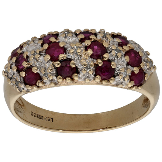 9ct Gold 0.065ct Diamond & Ruby Dress/Cocktail Ring Size P
