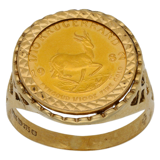 9ct Gold 1/10 OZ Krugerrand Coin Ring Size V