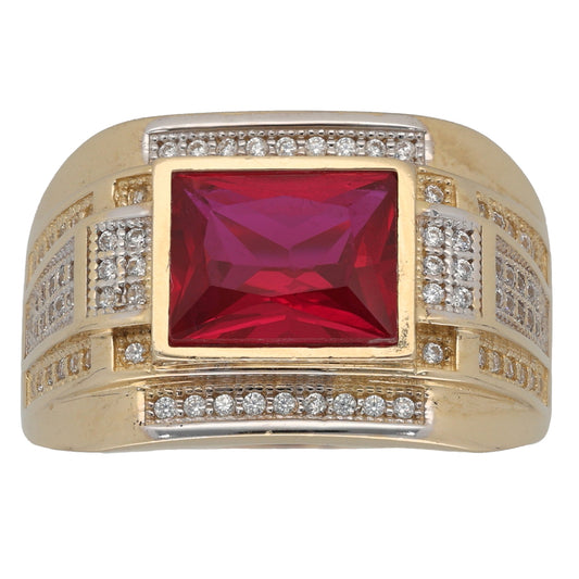 14ct Gold Imitation Gem Patterned Signet Ring Size U